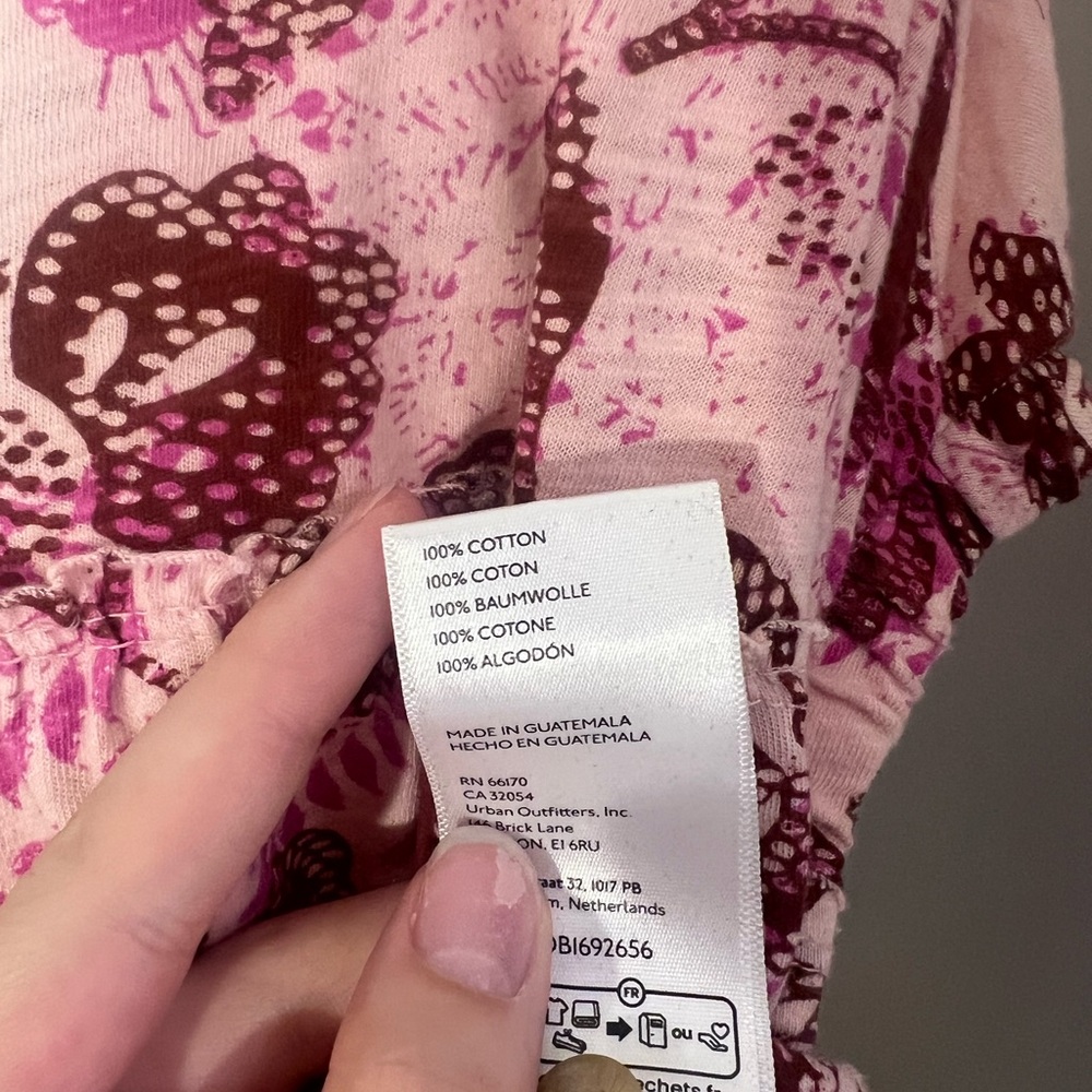 Anthropologie Pilcro Ruched Henley Tee S Pink Floral Print 100% Cotton Boho Top - Picture 5 of 6